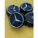 4x Mercedes Benz Center Caps Matte Black/Black outline 2.95Inch/75mm - Image 2