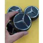 4x Mercedes Benz Center Caps Matte Black/Black outline 2.95Inch/75mm